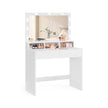 Dressing Table – Wood – White – Large Mirror with Adjustable LED Lights and Storage Compartments
