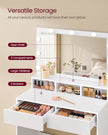 Dressing Table – Wood – White – Large Mirror with Adjustable LED Lights and Storage Compartments