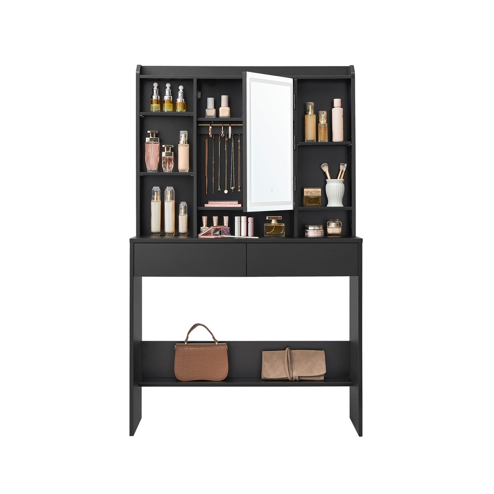 Dressing Table – Ink Black – LED Lights, Adjustable Brightness, Modern Design