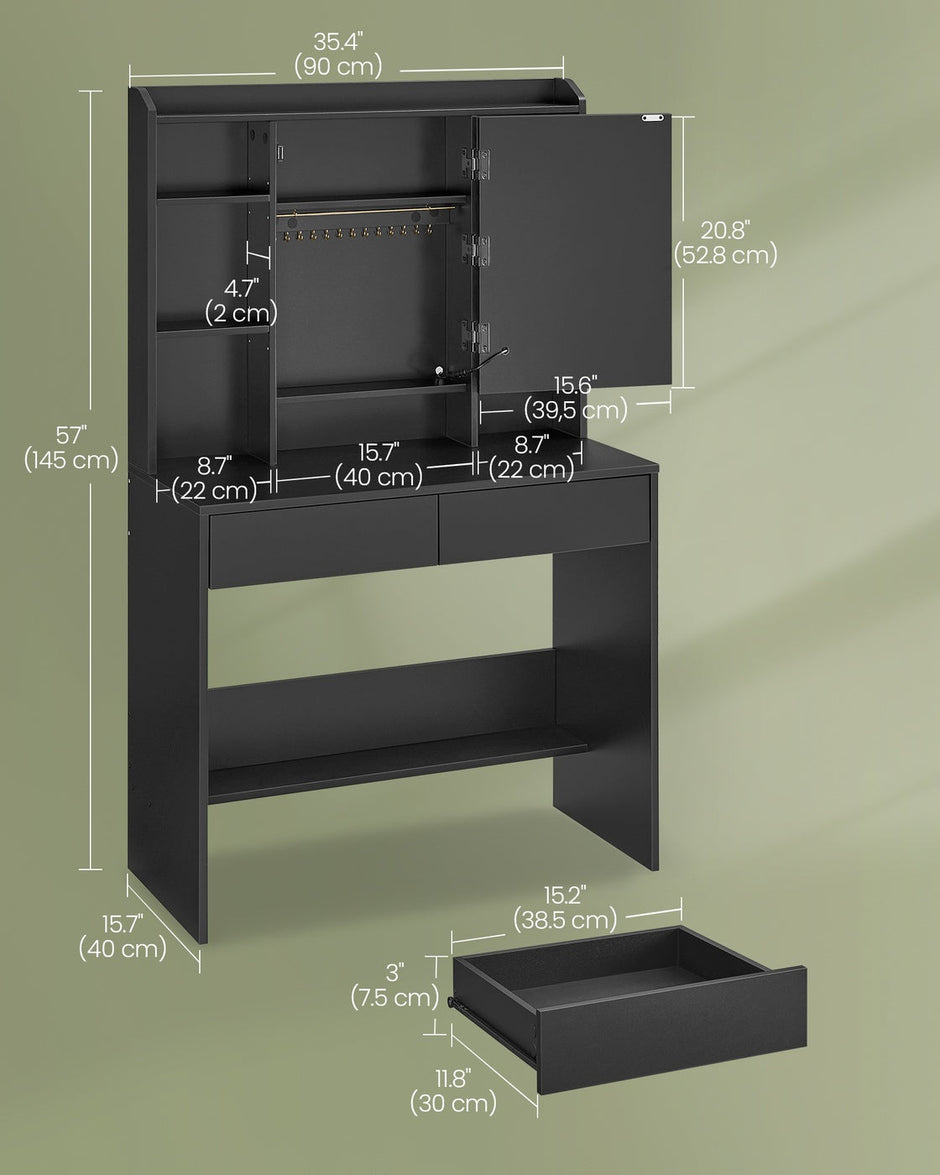 Dressing Table – Ink Black – LED Lights, Adjustable Brightness, Modern Design