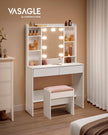 Dressing Table – Engineered Wood – Cloud White – LED Lights with Adjustable Brightness and 2 Drawers
