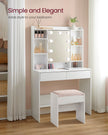 Dressing Table – Engineered Wood – Cloud White – LED Lights with Adjustable Brightness and 2 Drawers