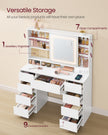 Dressing Table – MDF – Cloud White – LED Mirror with Power Outlets and 9 Drawers