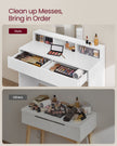 Dressing Table – Wood – Modern Finish – Large Rectangular Mirror with 2 Drawers and 3 Open Compartments