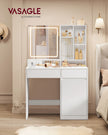 Dressing Table – Wood – Cloud White – Illuminated Mirror with Power Outlets and Drawers