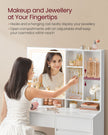 Dressing Table – Wood – Cloud White – Illuminated Mirror with Power Outlets and Drawers