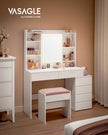 Dressing Table – Engineered Wood – Cloud White – LED Lights with Adjustable Brightness and Drawers