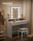 Dressing Table – Wood – White – LED Lights with Adjustable Brightness and Storage Compartments