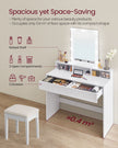 Dressing Table – Wood – White – LED Lights with Adjustable Brightness and Storage Compartments
