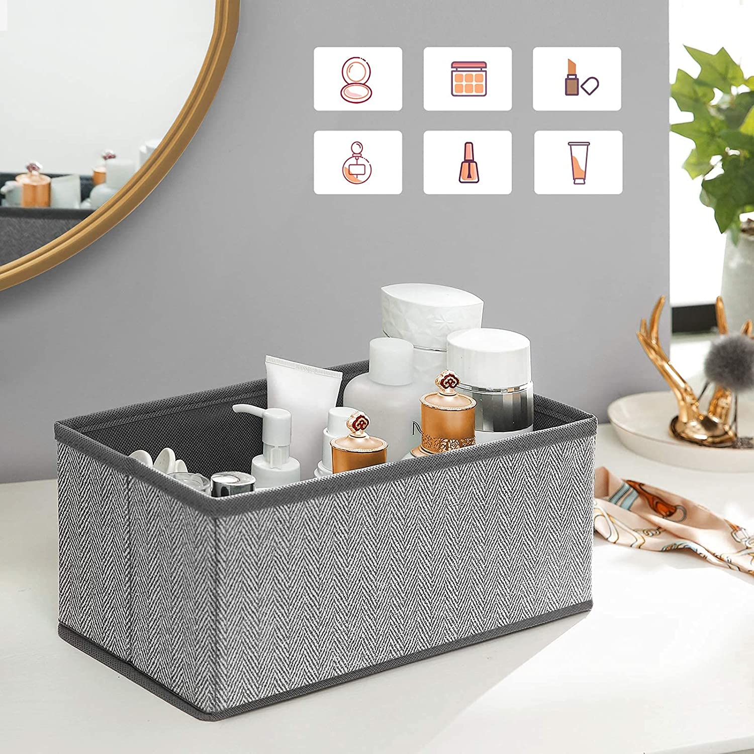 Set of 6 Foldable Drawer Organizers – Linenette Non-Woven Fabric – Dark Grey – Versatile Storage for Socks, Underwear, Scarves, and Ties