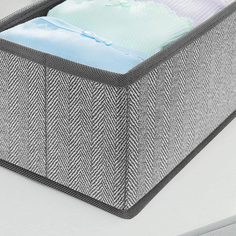 Set of 6 Foldable Drawer Organizers – Linenette Non-Woven Fabric – Dark Grey – Versatile Storage for Socks, Underwear, Scarves, and Ties