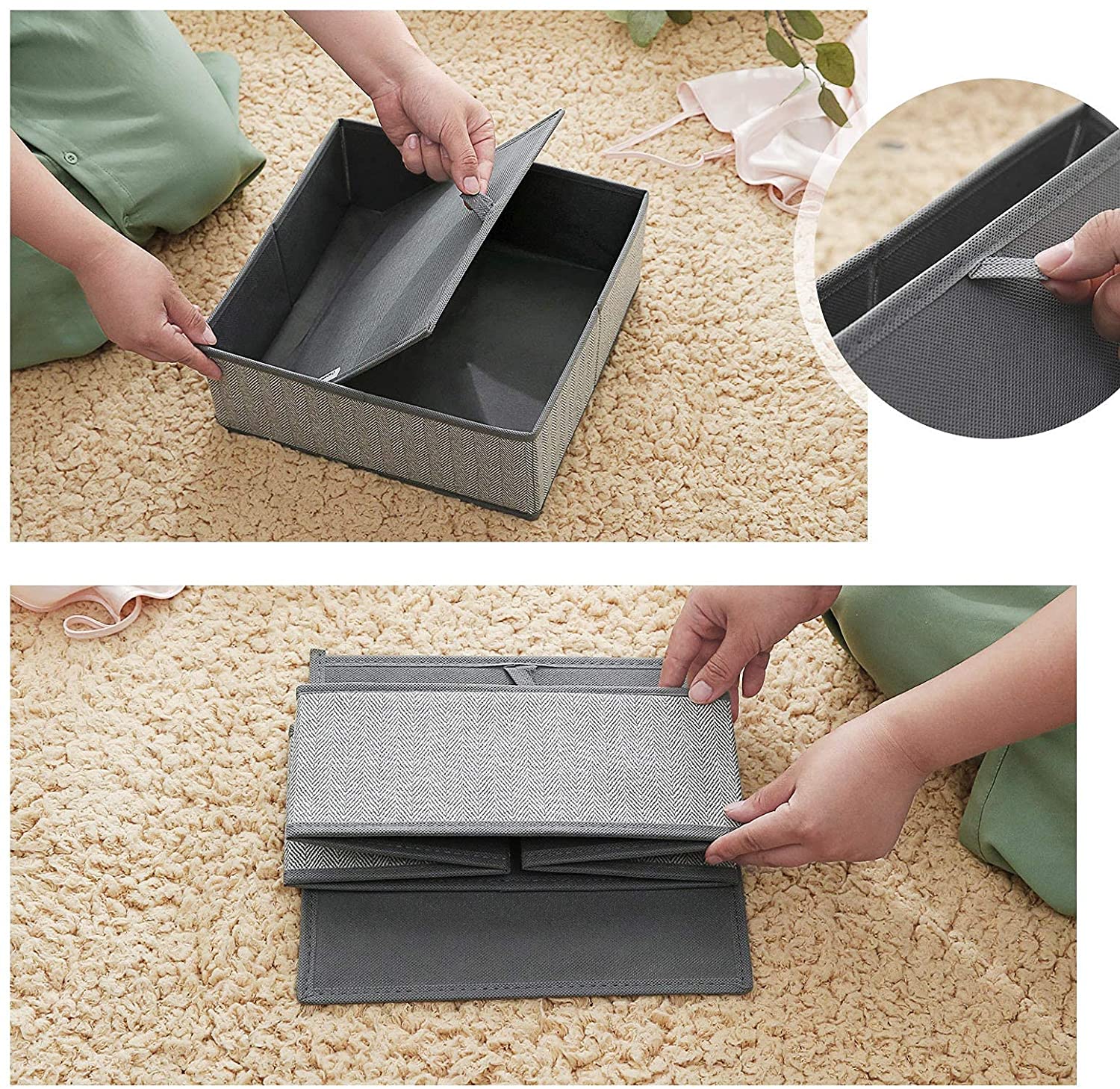 Set of 6 Foldable Drawer Organizers – Linenette Non-Woven Fabric – Dark Grey – Versatile Storage for Socks, Underwear, Scarves, and Ties