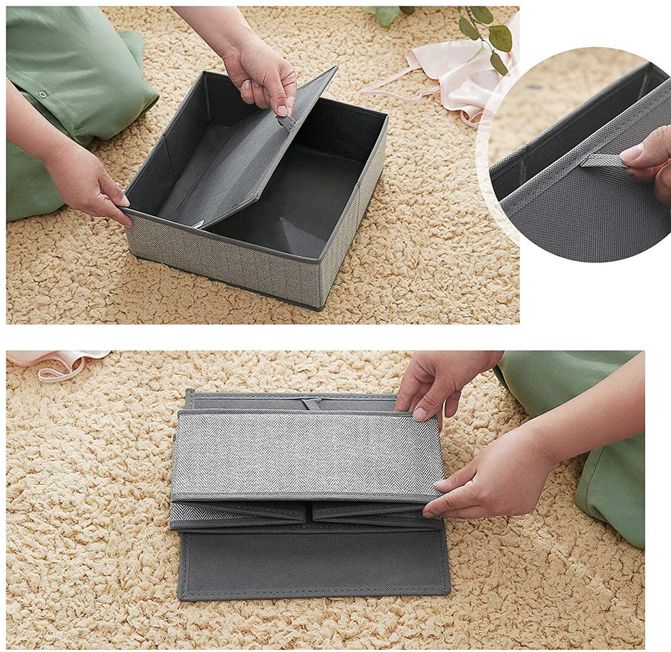 Set of 6 Foldable Drawer Organizers – Linenette Non-Woven Fabric – Dark Grey – Versatile Storage for Socks, Underwear, Scarves, and Ties