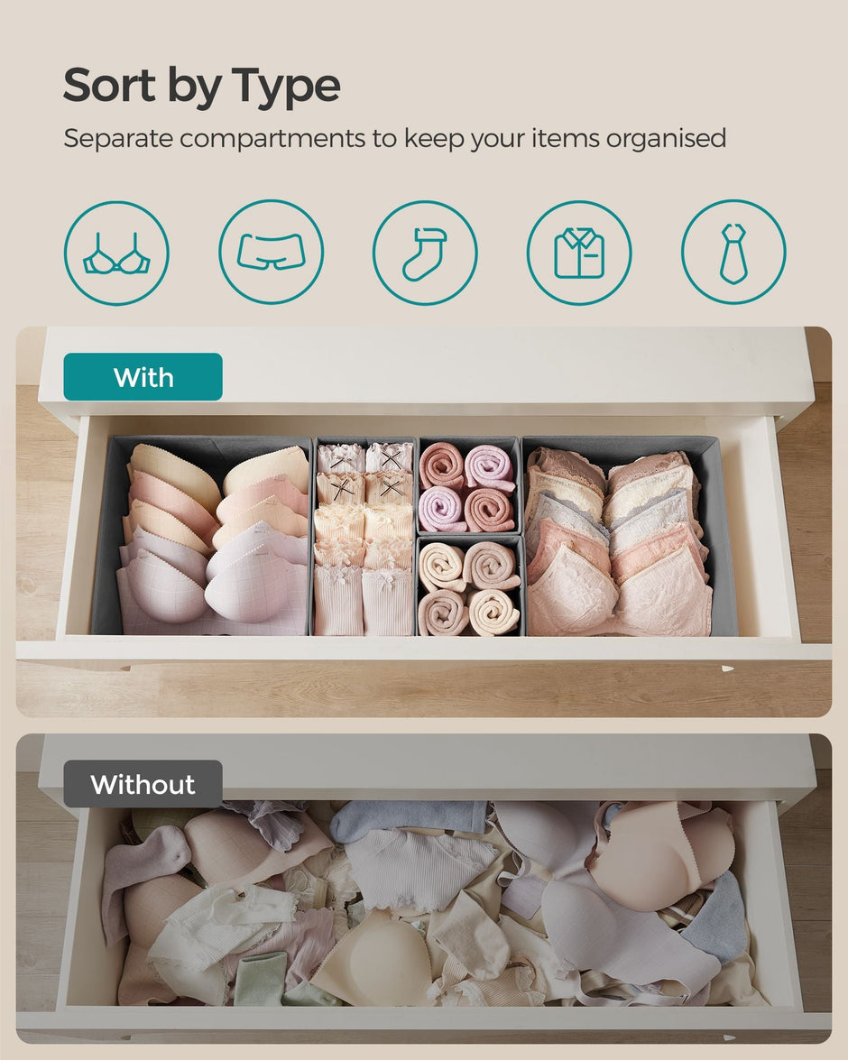 Set of 12 Foldable Fabric Drawer Organisers – Linenette Non-Woven Fabric – Dove Grey – Multi-Functional Storage Solution for Clothing Accessories