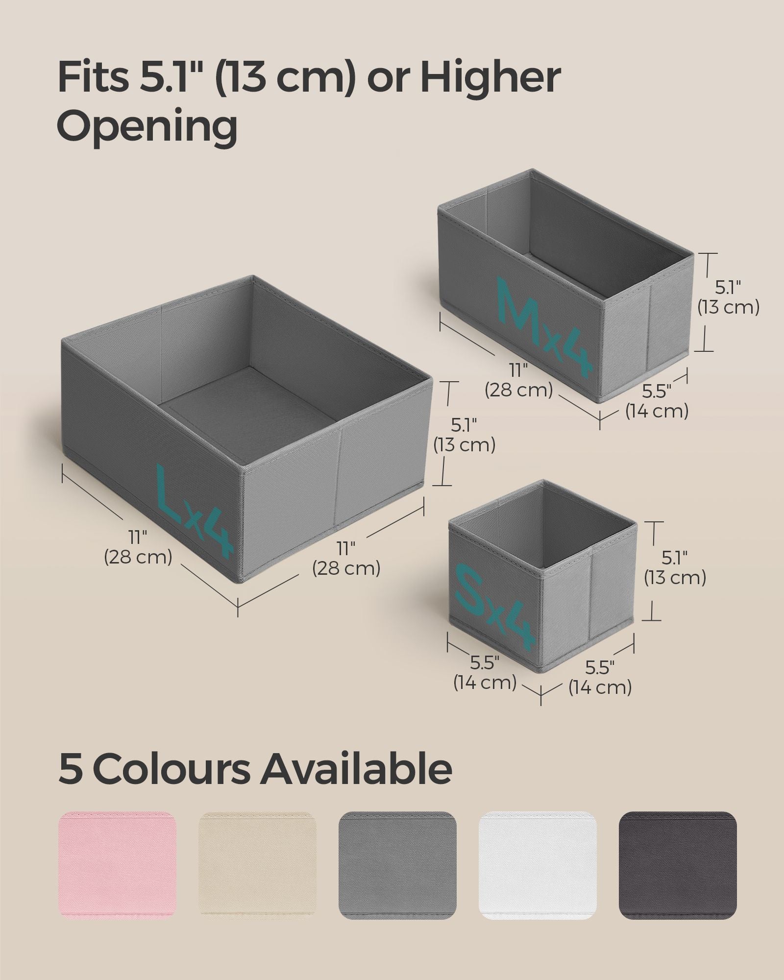 Set of 12 Foldable Fabric Drawer Organisers – Linenette Non-Woven Fabric – Dove Grey – Multi-Functional Storage Solution for Clothing Accessories