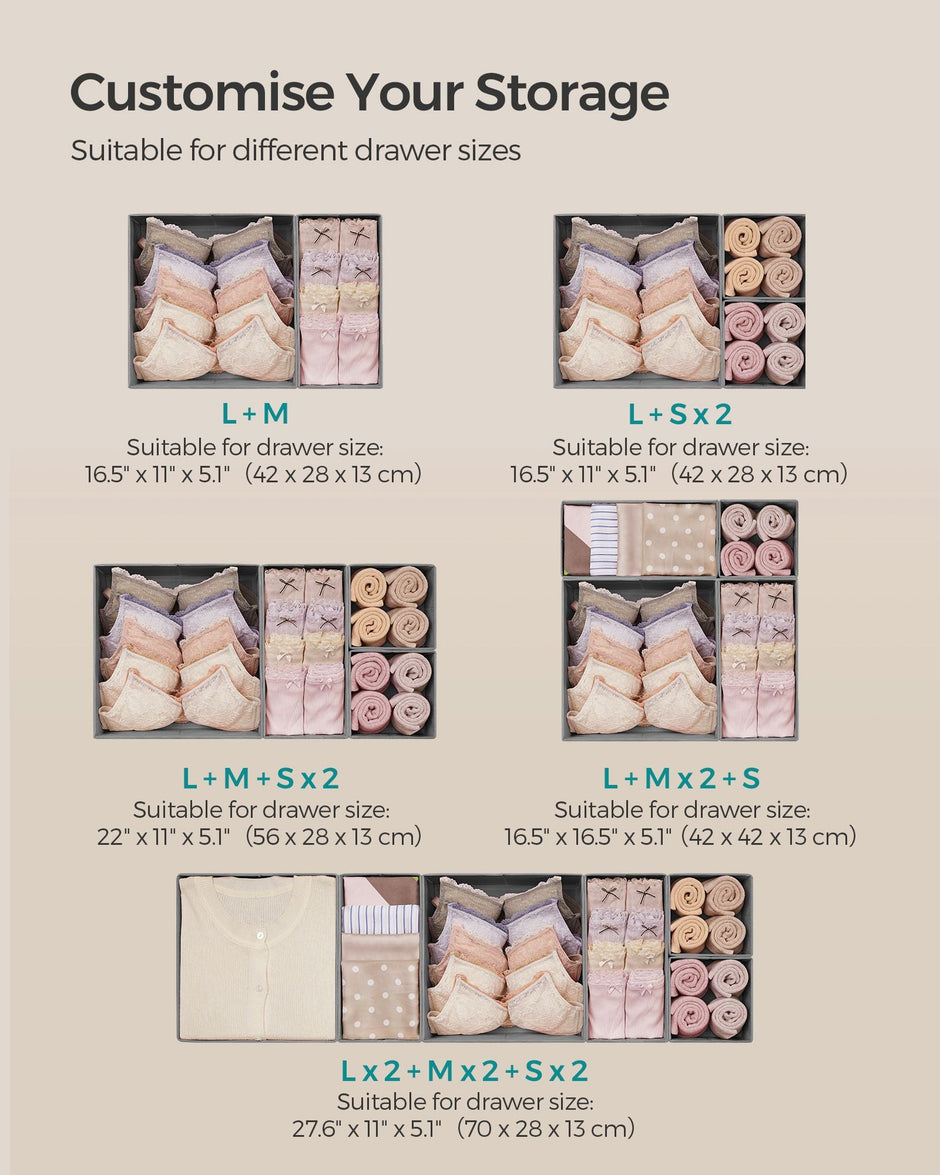 Set of 12 Foldable Fabric Drawer Organisers – Linenette Non-Woven Fabric – Dove Grey – Multi-Functional Storage Solution for Clothing Accessories
