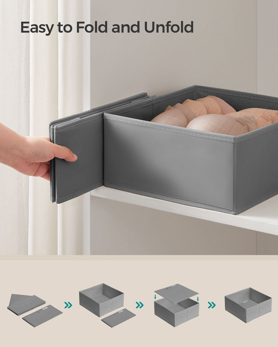 Set of 12 Foldable Fabric Drawer Organisers – Linenette Non-Woven Fabric – Dove Grey – Multi-Functional Storage Solution for Clothing Accessories