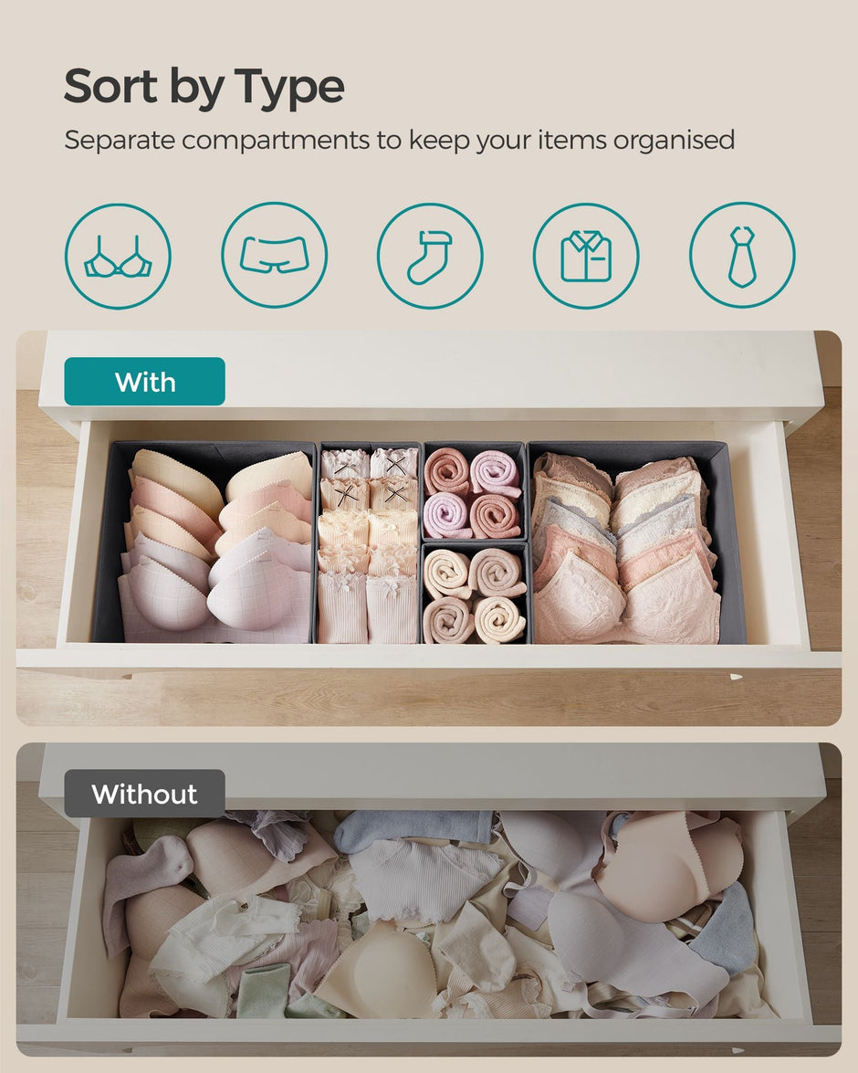 Set of 12 Foldable Fabric Drawer Organisers – Linenette Non-Woven Fabric – Slate Grey – Ideal for Socks, Underwear, Scarves, Ties