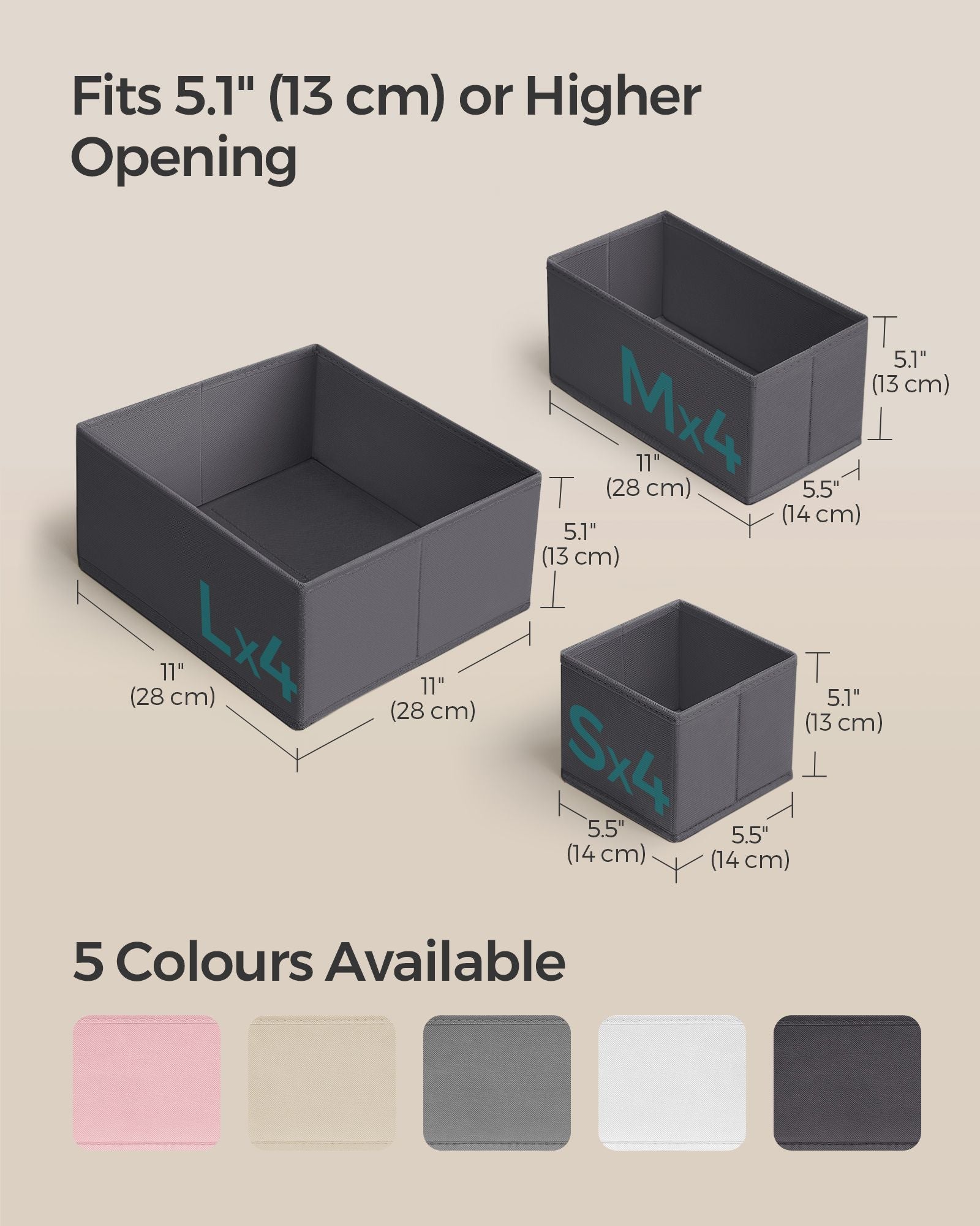 Set of 12 Foldable Fabric Drawer Organisers – Linenette Non-Woven Fabric – Slate Grey – Ideal for Socks, Underwear, Scarves, Ties