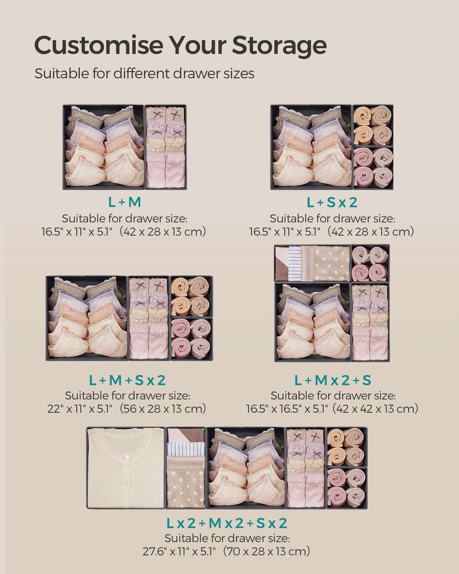 Set of 12 Foldable Fabric Drawer Organisers – Linenette Non-Woven Fabric – Slate Grey – Ideal for Socks, Underwear, Scarves, Ties