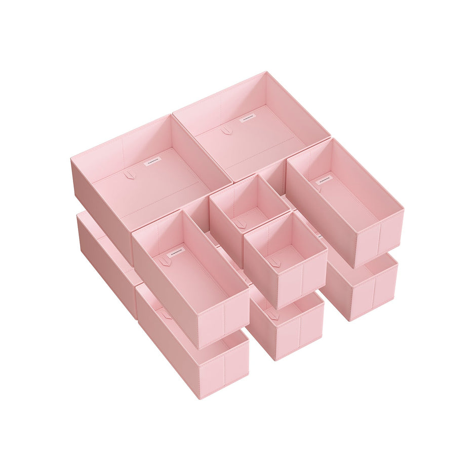 Set of 12 Foldable Fabric Drawer Organisers – Non-Woven Fabric – Jelly Pink – Versatile Storage for Socks, Underwear, Scarves, Ties