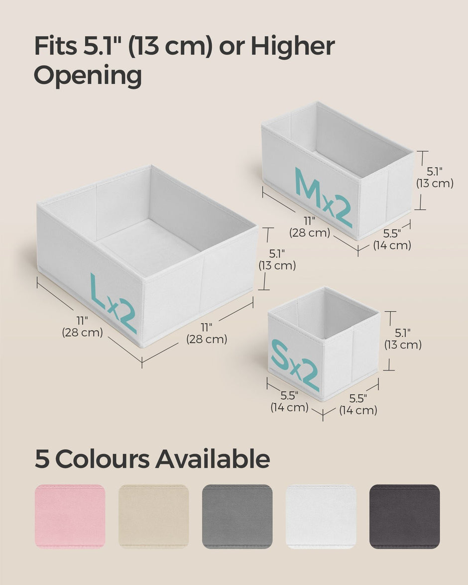 Set of 6 Foldable Fabric Drawer Organisers – Non-Woven Fabric – Cloud White – Versatile Storage for Socks, Underwear, Scarves, and Ties