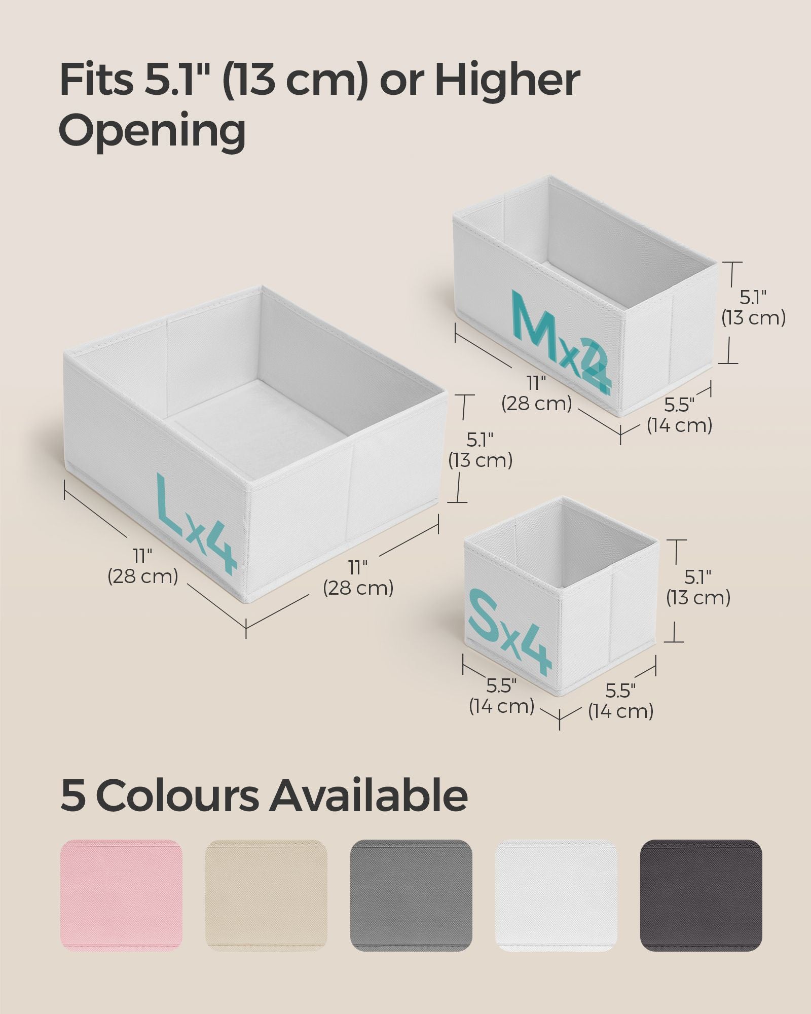 Set of 12 Foldable Fabric Drawer Organisers – Linenette Non-Woven Fabric – Cloud White – Versatile Storage Solution