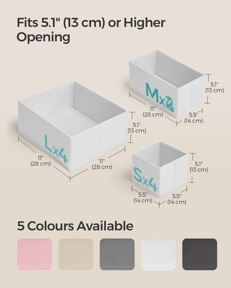 Set of 12 Foldable Fabric Drawer Organisers – Linenette Non-Woven Fabric – Cloud White – Versatile Storage Solution