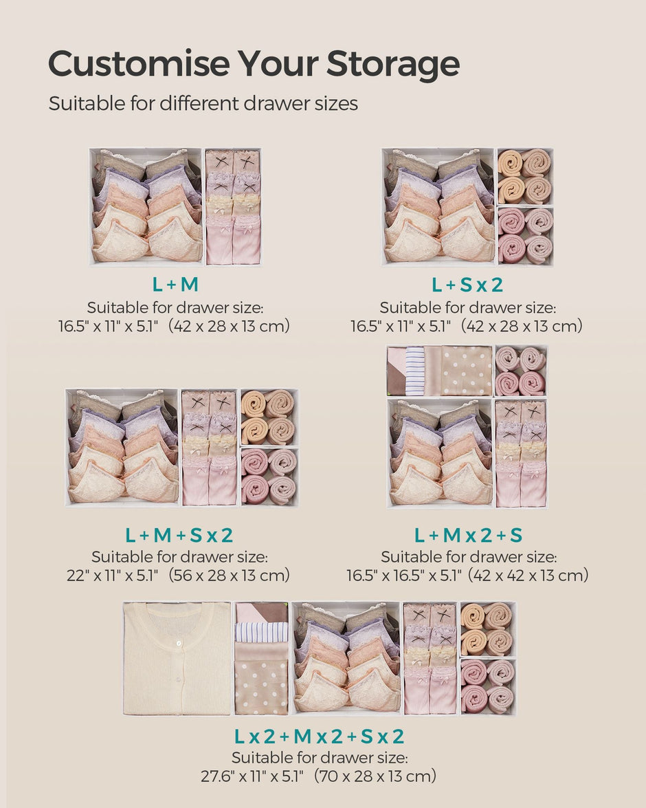 Set of 12 Foldable Fabric Drawer Organisers – Linenette Non-Woven Fabric – Cloud White – Versatile Storage Solution