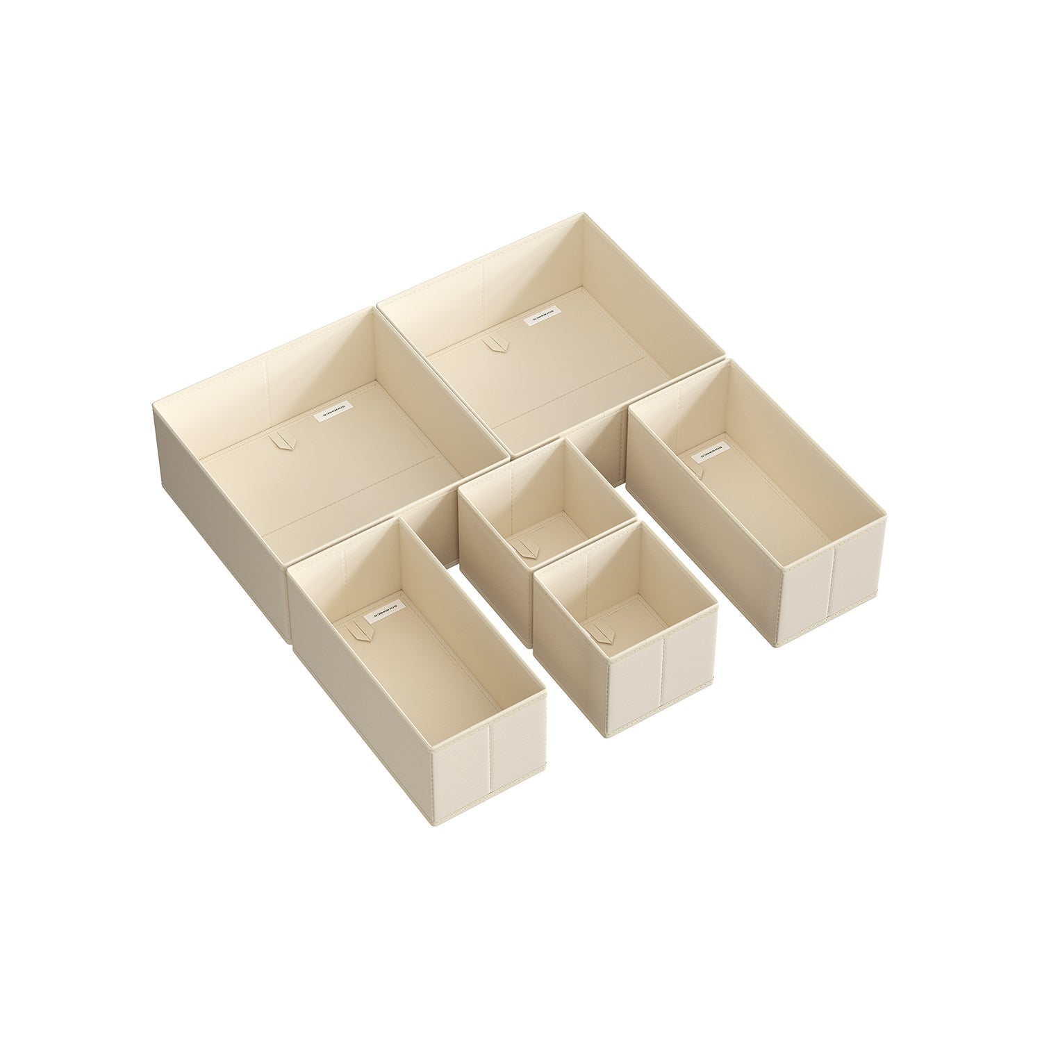 Set of 6 Foldable Fabric Drawer Organisers – Linenette Non-Woven Fabric – Sand Beige – Versatile Storage for Socks, Underwear, Scarves, and Ties