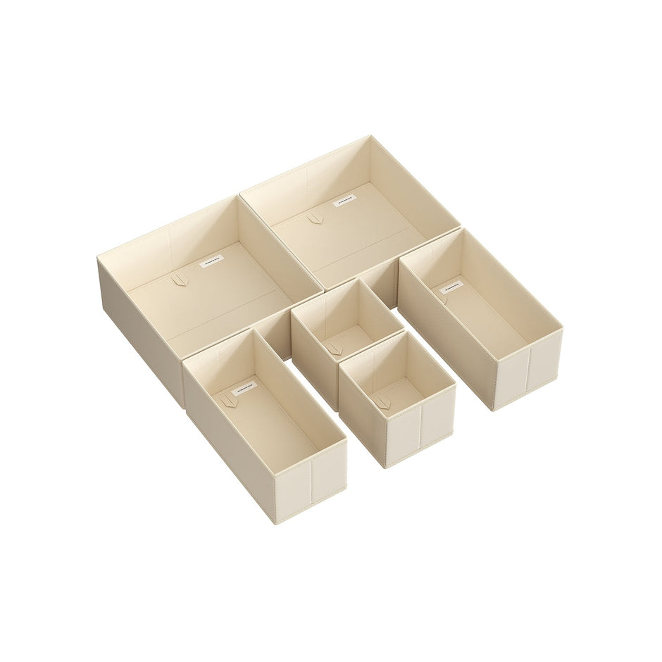 Set of 6 Foldable Fabric Drawer Organisers – Linenette Non-Woven Fabric – Sand Beige – Versatile Storage for Socks, Underwear, Scarves, and Ties