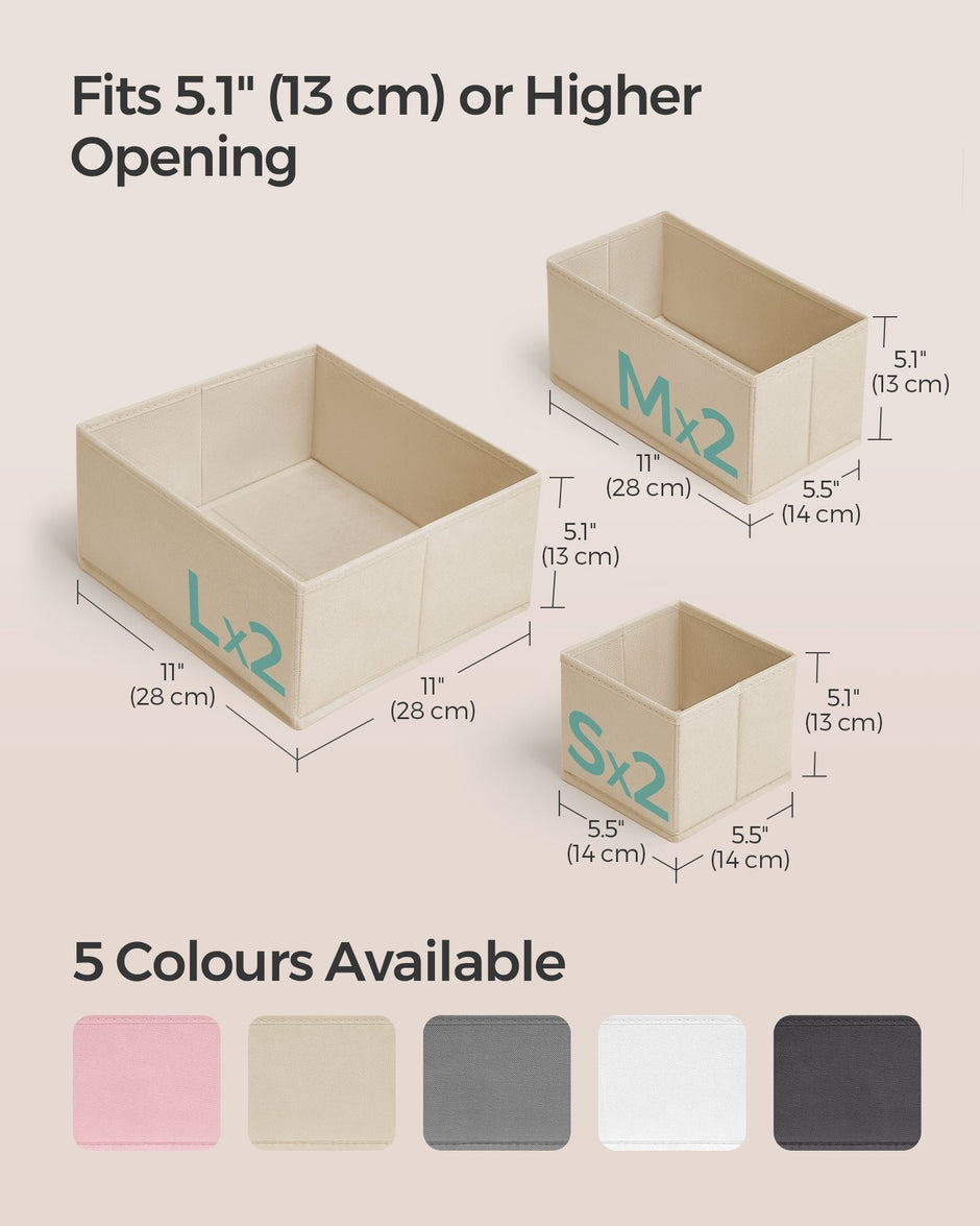 Set of 6 Foldable Fabric Drawer Organisers – Linenette Non-Woven Fabric – Sand Beige – Versatile Storage for Socks, Underwear, Scarves, and Ties