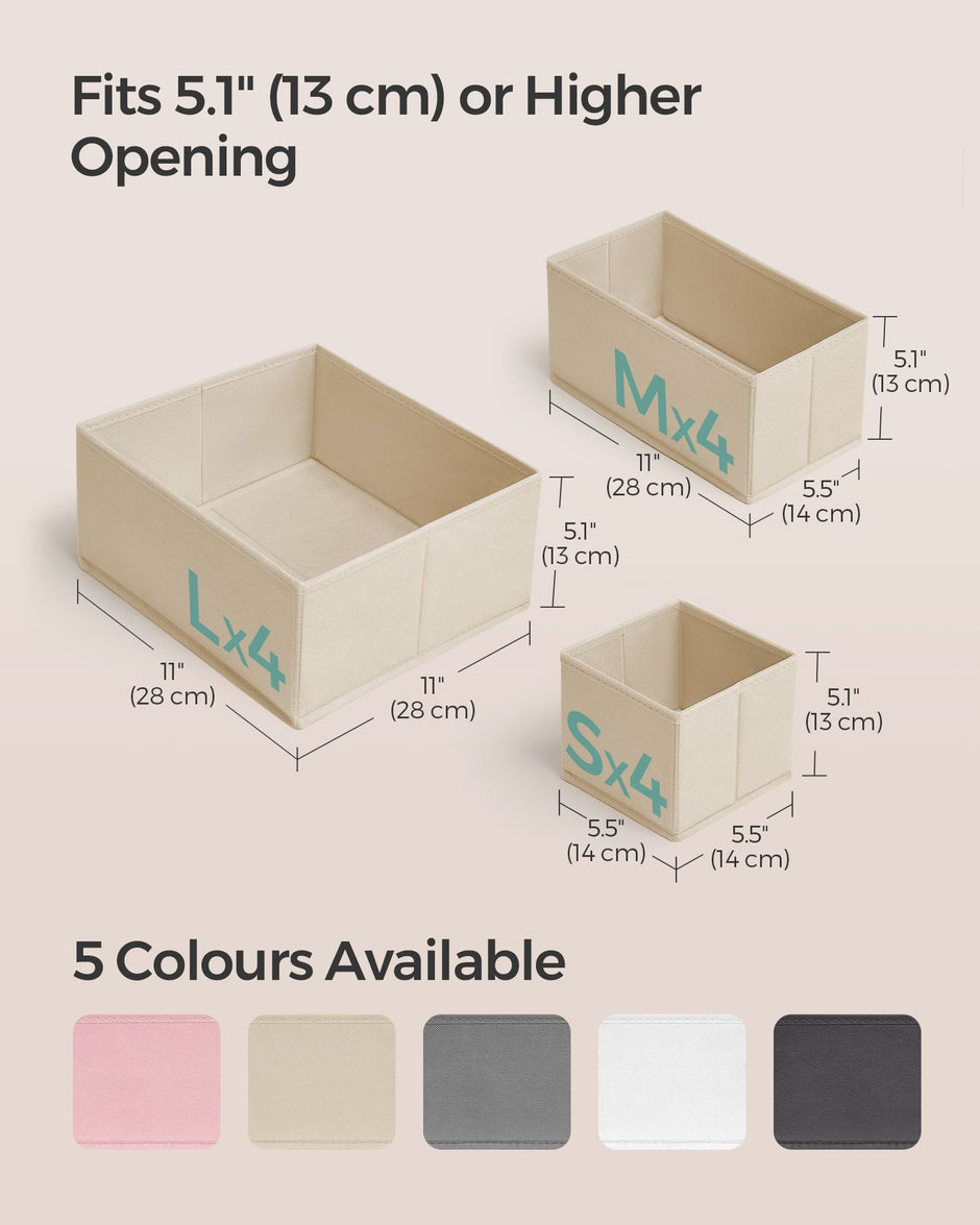Set of 12 Foldable Fabric Drawer Organisers – Linenette Non-Woven Fabric – Sand Beige – Ideal for Socks, Underwear, Scarves, and Ties