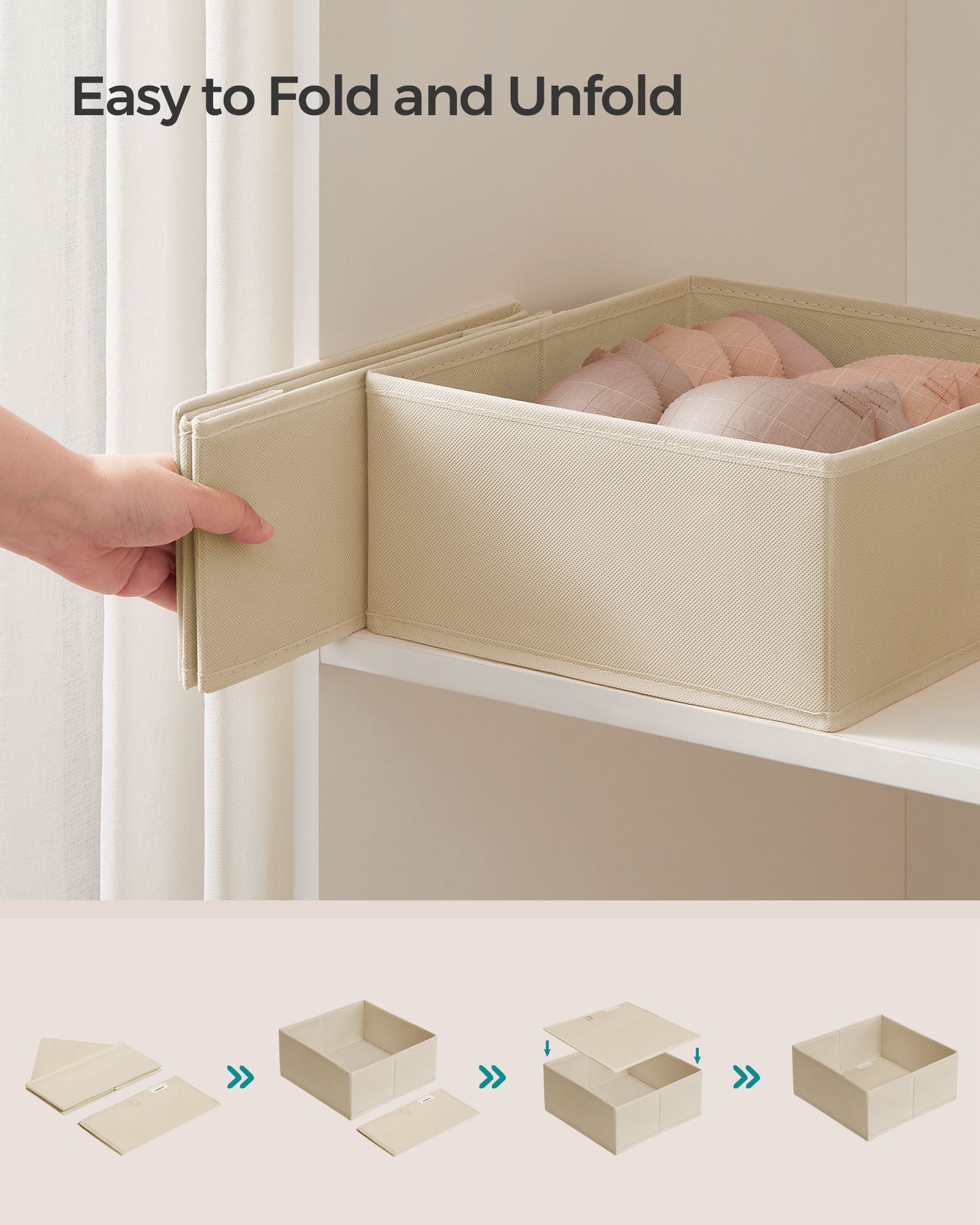 Set of 12 Foldable Fabric Drawer Organisers – Linenette Non-Woven Fabric – Sand Beige – Ideal for Socks, Underwear, Scarves, and Ties