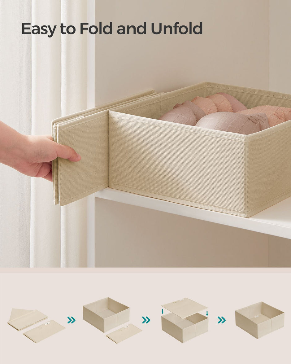 Set of 12 Foldable Fabric Drawer Organisers – Linenette Non-Woven Fabric – Sand Beige – Ideal for Socks, Underwear, Scarves, and Ties