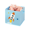 Set of 3 Fabric Cube Storage Bins – Blue and Green – Foldable with Handles – Space Theme