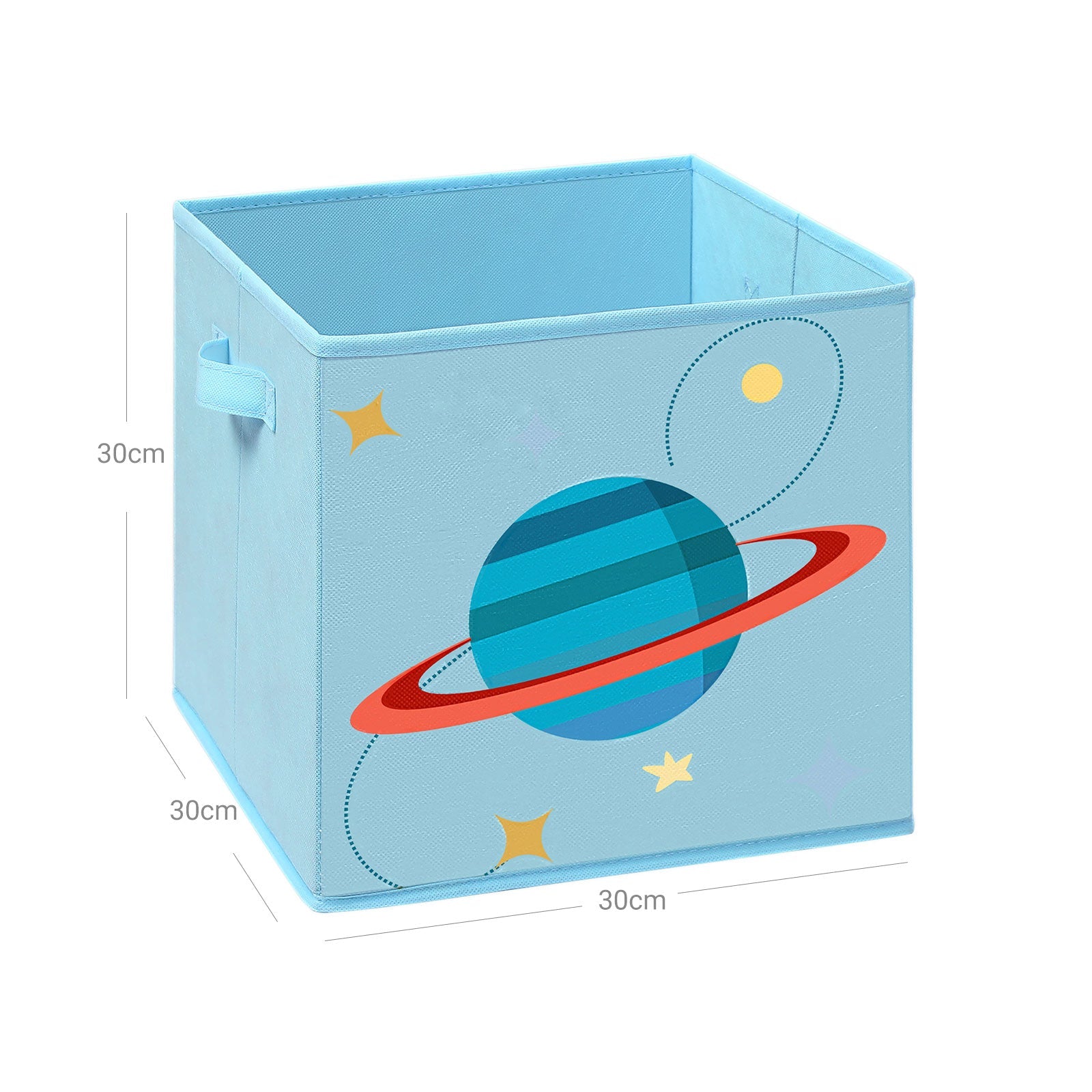 Set of 3 Fabric Cube Storage Bins – Blue and Green – Foldable with Handles – Space Theme