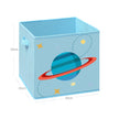 Set of 3 Fabric Cube Storage Bins – Blue and Green – Foldable with Handles – Space Theme