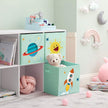 Set of 3 Foldable Toy Storage Boxes – Fabric – Green, Blue, Pink – Space Theme with Handles