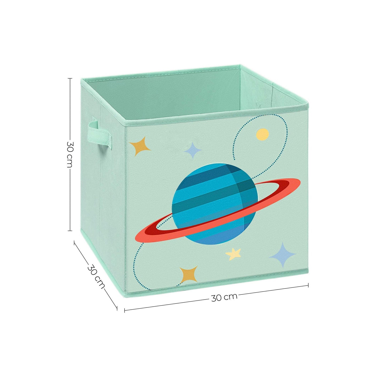 Set of 3 Foldable Toy Storage Boxes – Fabric – Green, Blue, Pink – Space Theme with Handles