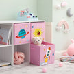 Set of 3 Fabric Storage Boxes – Pink – Foldable Design with Handles – Space Theme