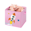 Set of 3 Fabric Storage Boxes – Pink – Foldable Design with Handles – Space Theme