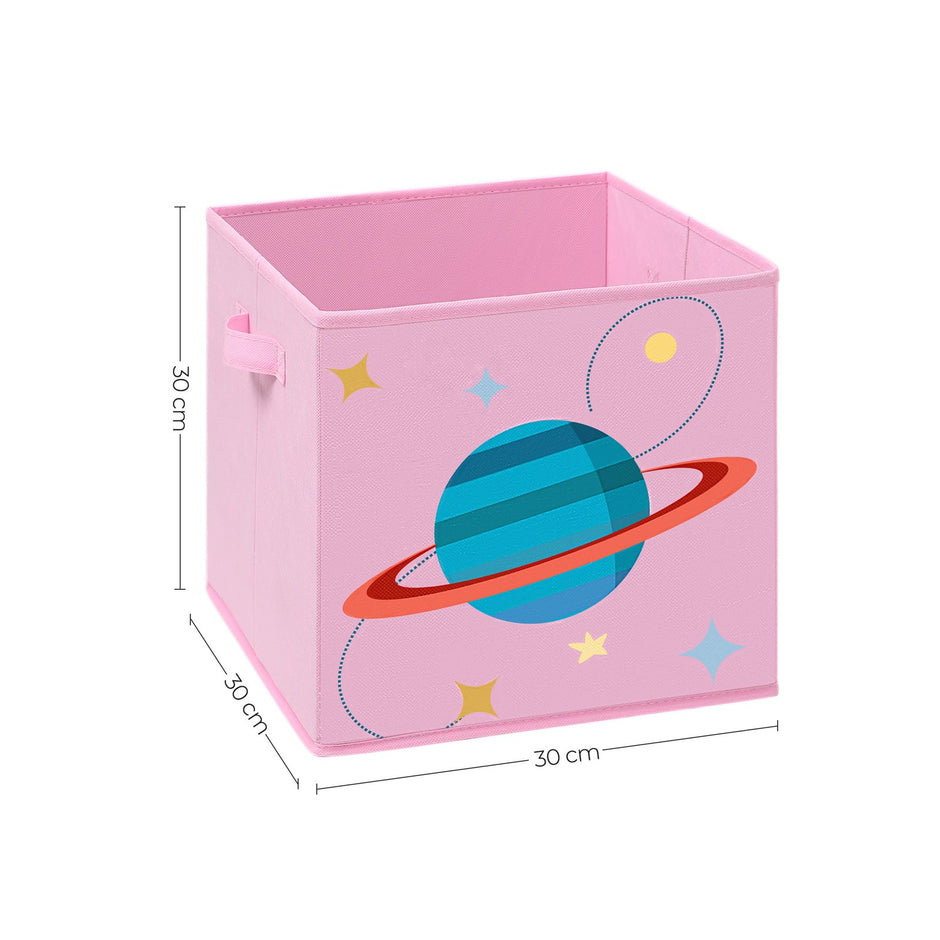Set of 3 Fabric Storage Boxes – Pink – Foldable Design with Handles – Space Theme