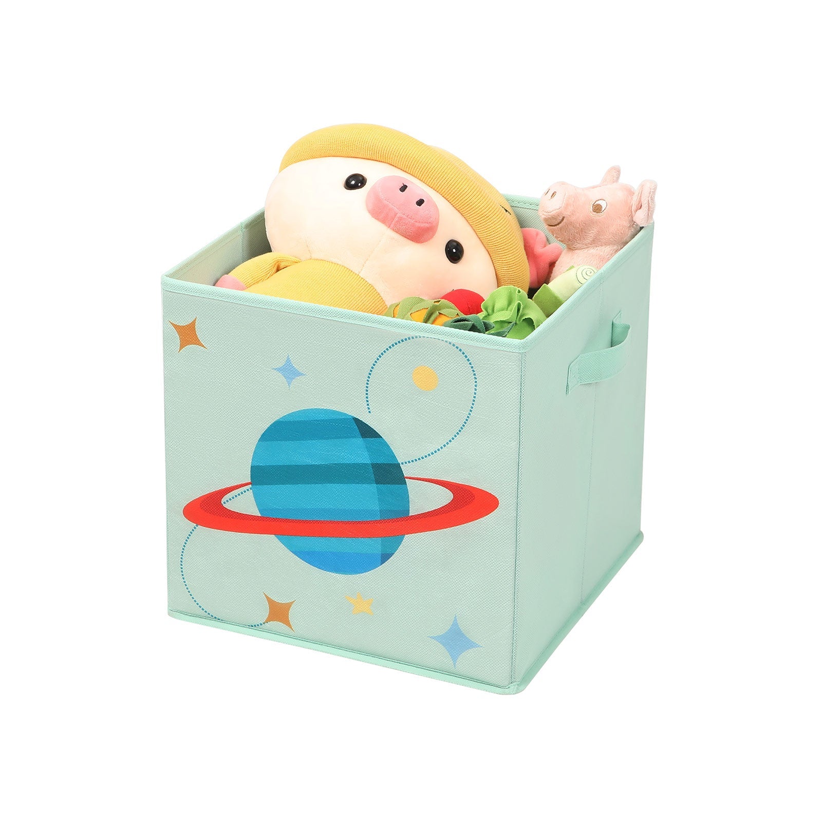Set of 3 Foldable Storage Organizer Boxes – Fabric – Blue, Green, Pink – Space Theme with Handles