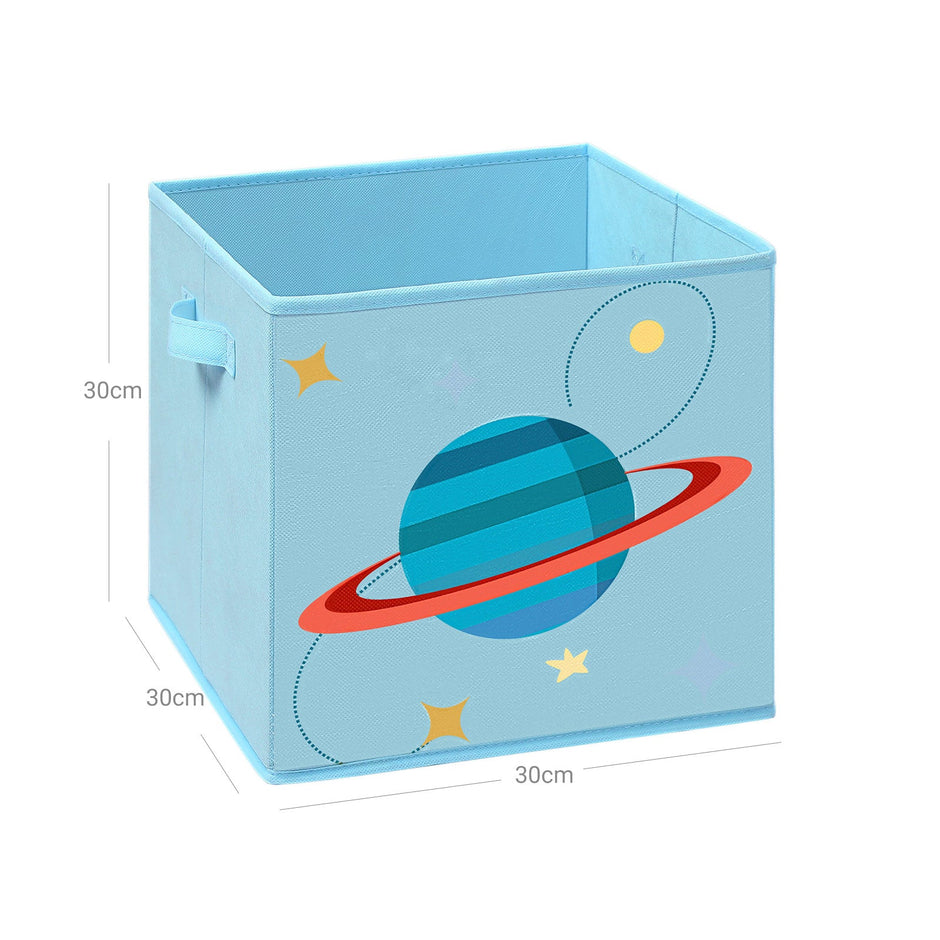 Set of 3 Foldable Storage Organizer Boxes – Fabric – Blue, Green, Pink – Space Theme with Handles