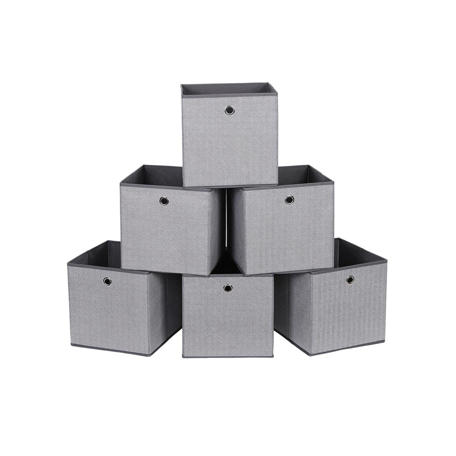 Set of 6 Storage Boxes – Linenette Non-Woven Fabric – Dark Grey – Cube Design for Versatile Organization