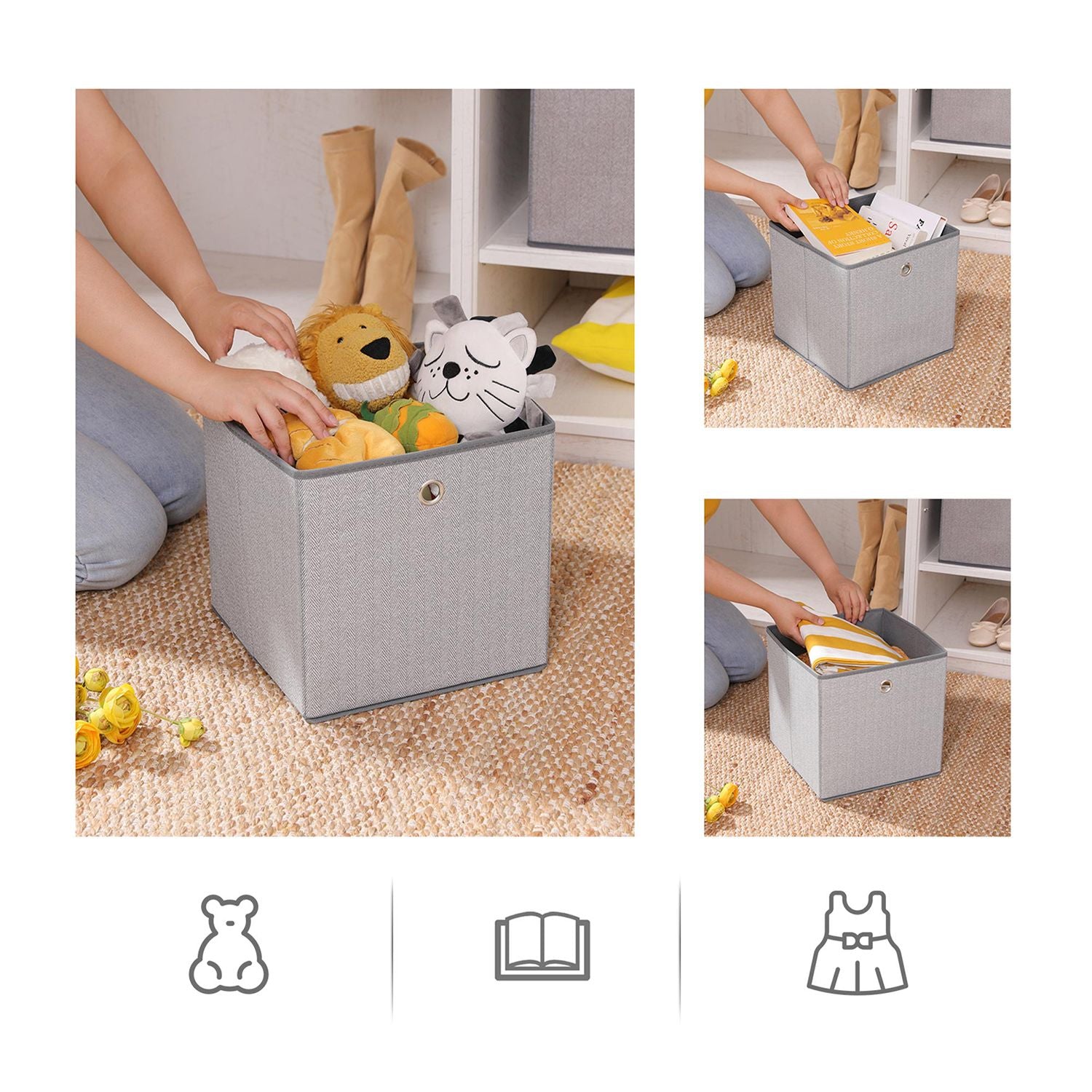Set of 6 Storage Boxes – Linenette Non-Woven Fabric – Dark Grey – Cube Design for Versatile Organization