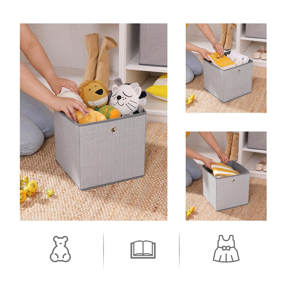 Set of 6 Storage Boxes – Linenette Non-Woven Fabric – Dark Grey – Cube Design for Versatile Organization