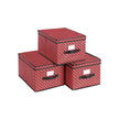 Set of 3 Foldable Fabric Storage Boxes – Red with Snowflakes – Lidded for Closet Organization