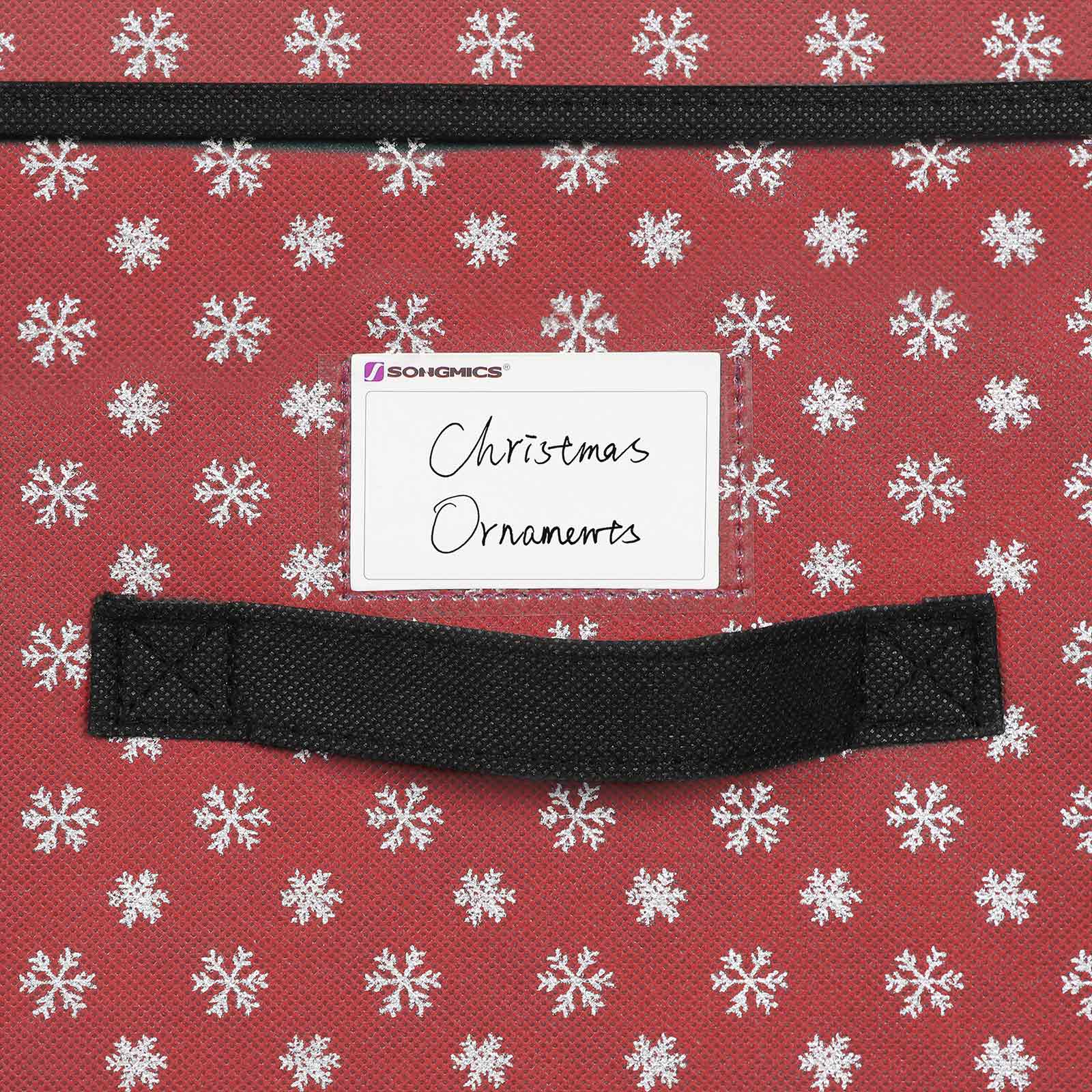 Set of 3 Foldable Fabric Storage Boxes – Red with Snowflakes – Lidded for Closet Organization